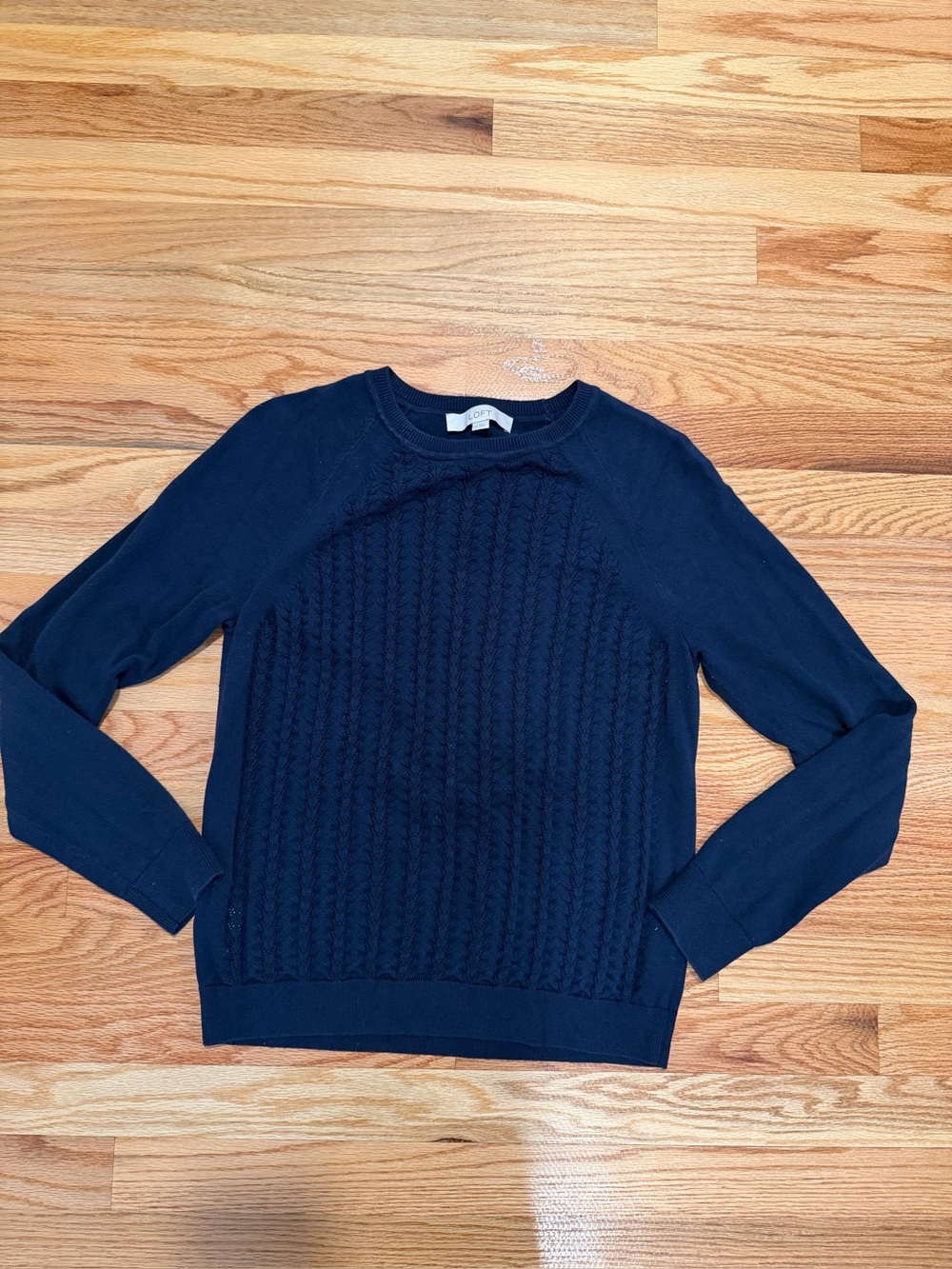 LOFT Navy Silk Blend Textured Front Sweater Size M